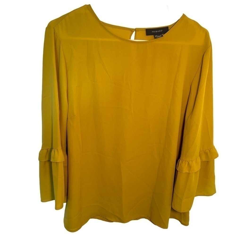 Primark Women's Size 12 Blouse Bell Sleeve Chartreuse Green Yellow Round Neck